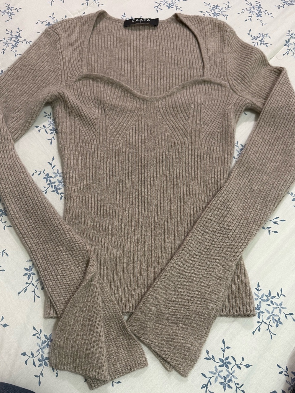 Caara Taupe Ribbed V-Neck Sweater